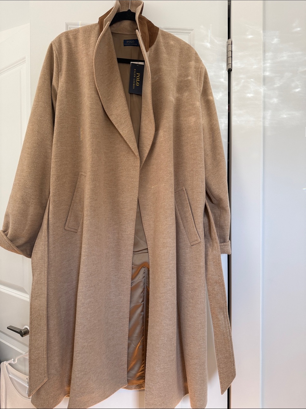Polo by Ralph Lauren Camel Wool-Blend Wrap Trench Coat